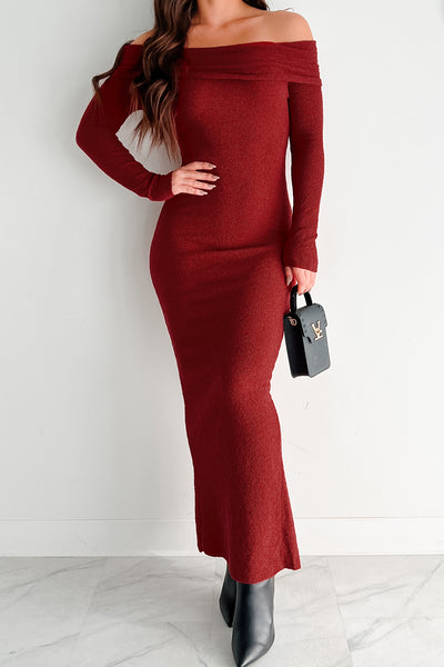 Lovely Words Off The Shoulder Maxi Dress (Burgundy) - NanaMacs