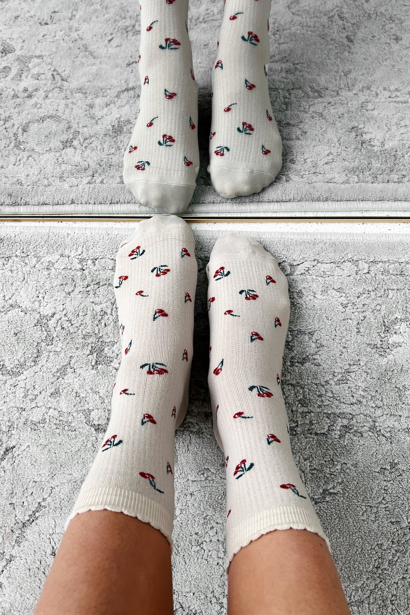 Fruity Feet Cherry Print Socks (Beige) - NanaMacs