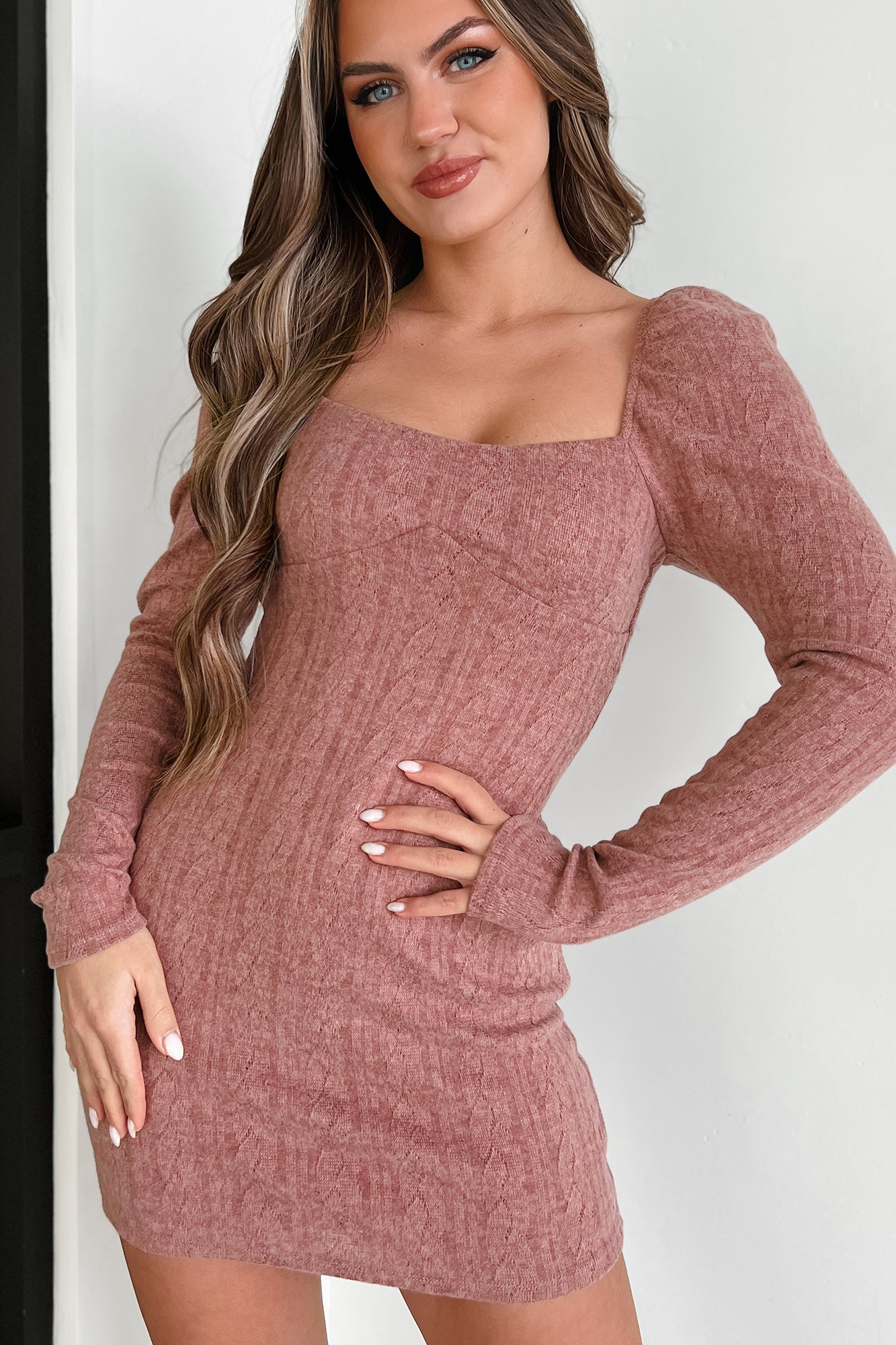 Certain Charm Long Sleeve Mini Dress (Mulberry) - NanaMacs