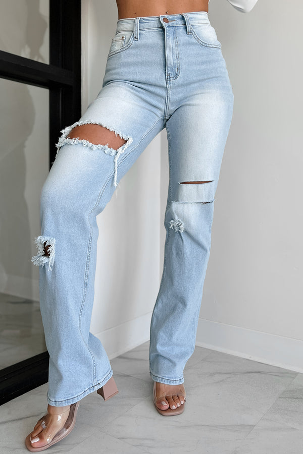 Only Good Days High Rise Distressed Wide Leg Jeans (Light) - NanaMacs