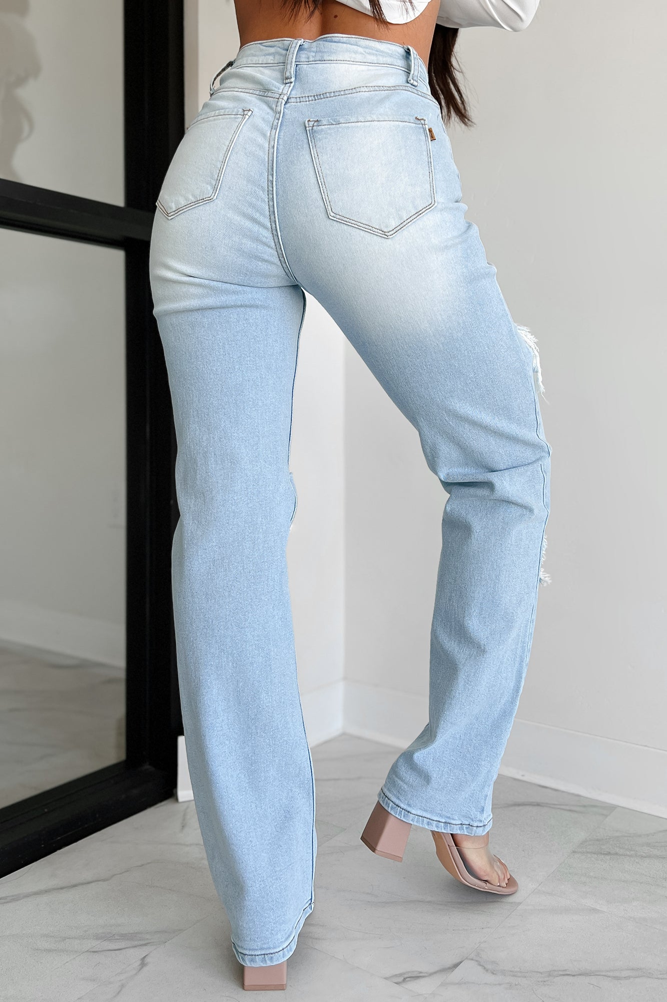 Only Good Days High Rise Distressed Wide Leg Jeans (Light) - NanaMacs