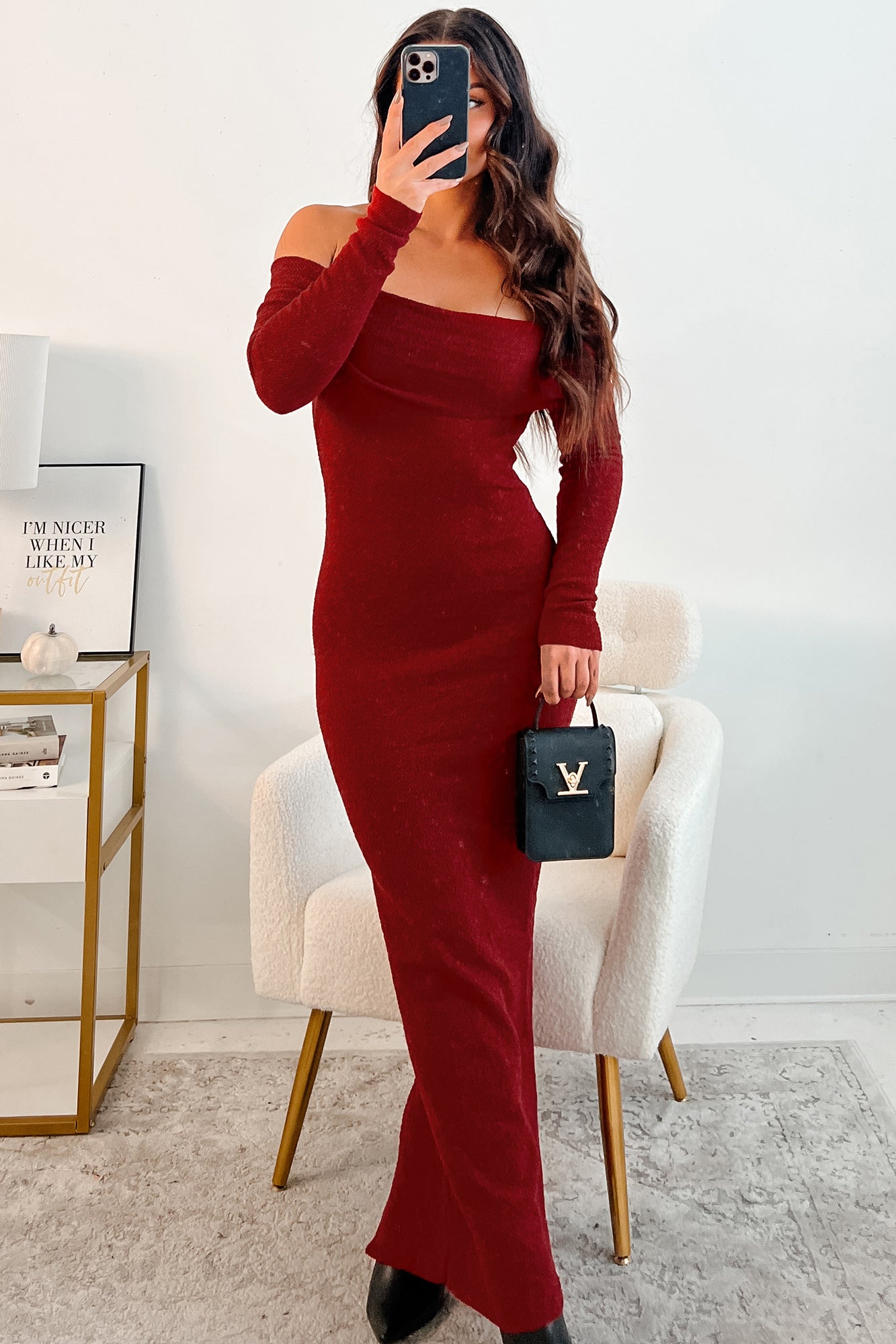 Lovely Words Off The Shoulder Maxi Dress (Burgundy) - NanaMacs