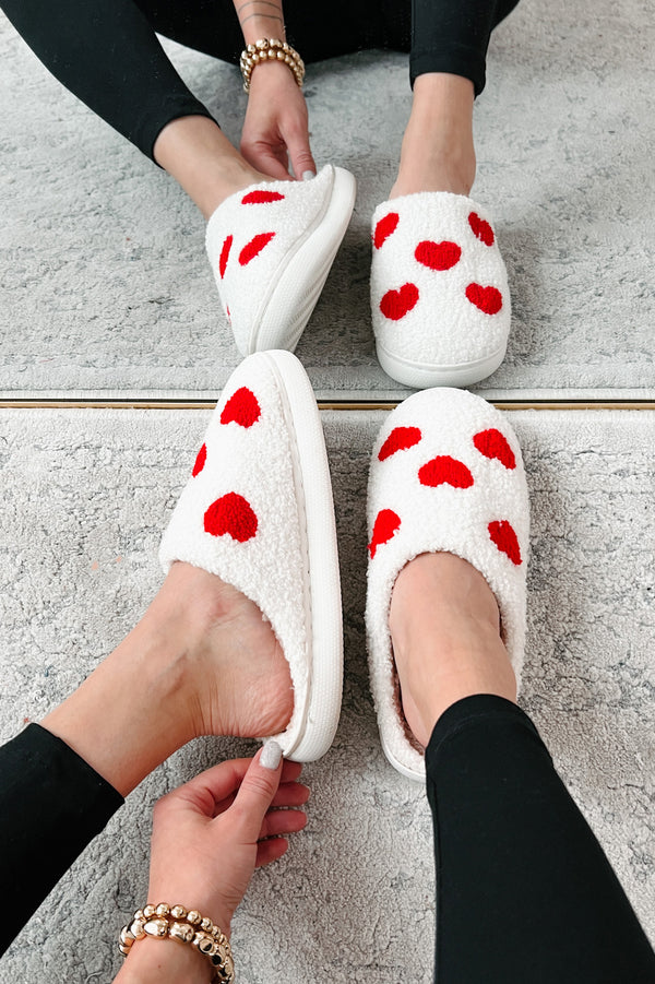 Dream Kind Of Love Fuzzy Heart Slippers (Ivory) - NanaMacs