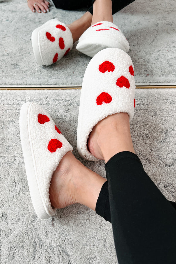 Dream Kind Of Love Fuzzy Heart Slippers (Ivory) - NanaMacs