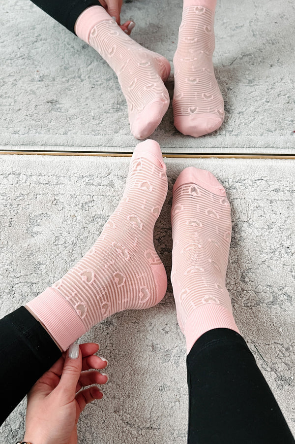 Love You Infinity Sheer Heart Crew Socks (Pink) - NanaMacs