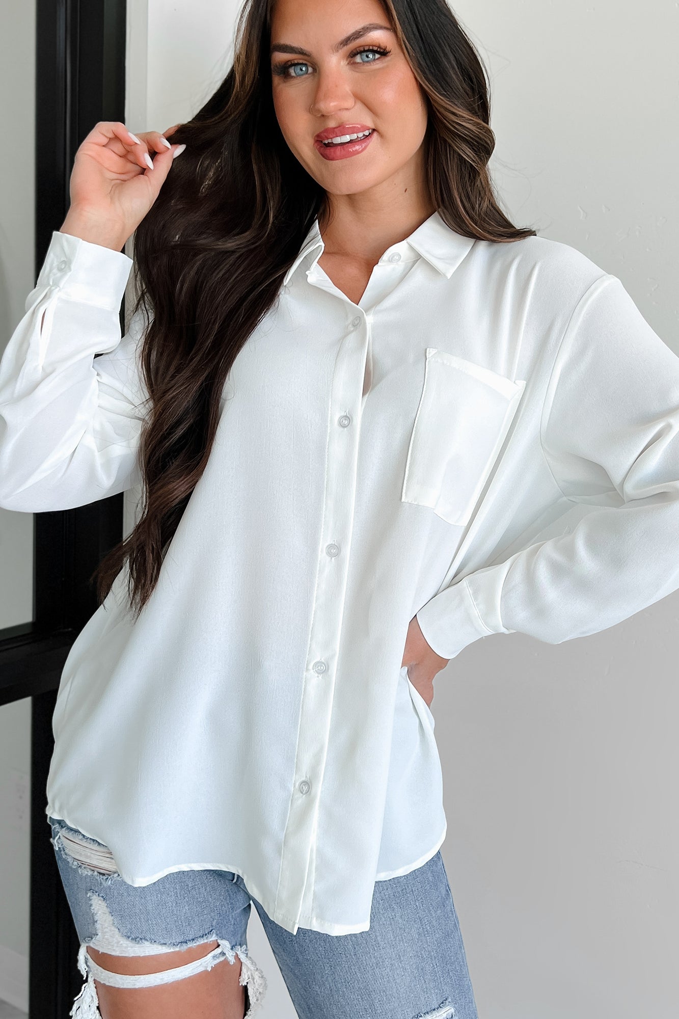 Living With Intention Button-Down Dress Shirt (Ivory) - NanaMacs