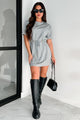 Daily Dose Of Cuteness Drawstring Waist T-Shirt Dress (Grey) - NanaMacs