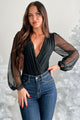 I'm Kind Of A Big Deal Pearl Mesh Surplice Bodysuit (Black)