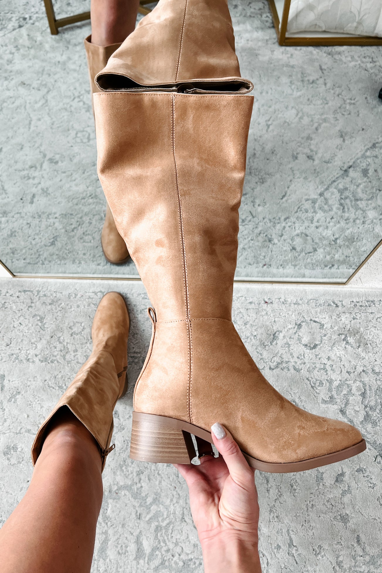 Loving Every Moment Faux Suede Knee High Boots (Light Blonde) - NanaMacs