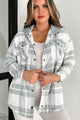 Down Country Roads Sherpa Lined Hooded Flannel Shacket (Grey/White) - NanaMacs