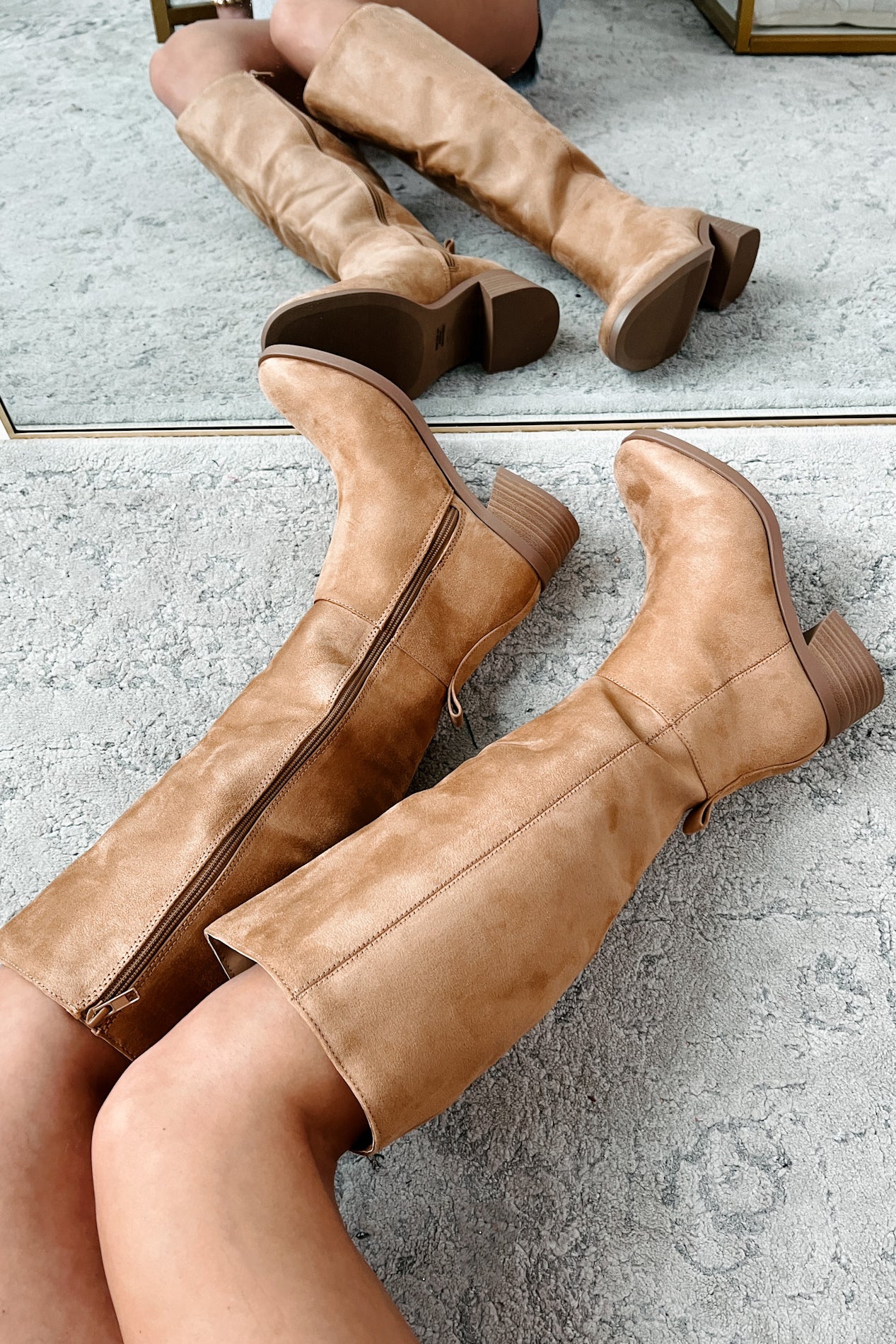 Loving Every Moment Faux Suede Knee High Boots (Light Blonde) - NanaMacs