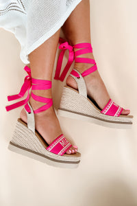 Miami Times Ankle Wrap Espadrille Wedges (Fuchsia/Bone) - NanaMacs