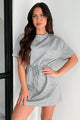 Daily Dose Of Cuteness Drawstring Waist T-Shirt Dress (Grey) - NanaMacs