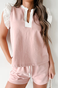 Casual Nonsense Ruffle Sleeve Top & Shorts Set (Light Pink) - NanaMacs