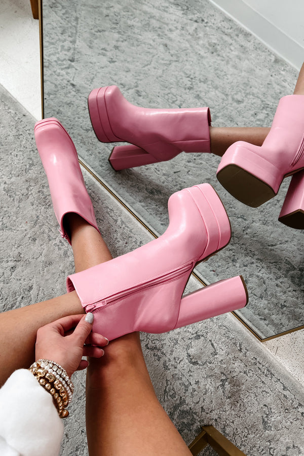 Girly To The Max Double Platform Booties (Pink) - NanaMacs