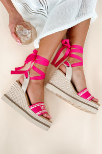 Miami Times Ankle Wrap Espadrille Wedges (Fuchsia/Bone) - NanaMacs