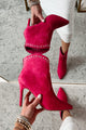 Just Being Dramatic Faux Suede Rhinestone Detail Booties (Fuchsia) - NanaMacs