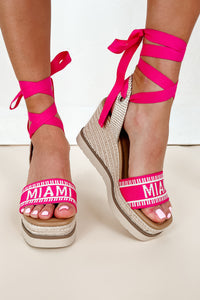 Miami Times Ankle Wrap Espadrille Wedges (Fuchsia/Bone) - NanaMacs