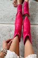 Just Being Dramatic Faux Suede Rhinestone Detail Booties (Fuchsia) - NanaMacs