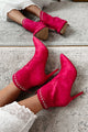 Just Being Dramatic Faux Suede Rhinestone Detail Booties (Fuchsia) - NanaMacs