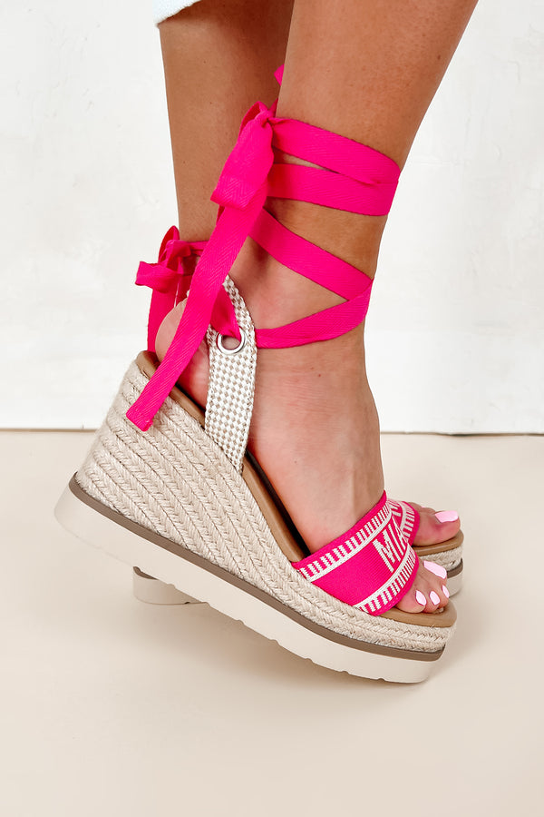 Miami Times Ankle Wrap Espadrille Wedges (Fuchsia/Bone) - NanaMacs