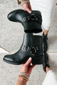 Tough Chick Faux Leather Biker Booties (Black Pu) - NanaMacs