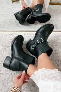 Tough Chick Faux Leather Biker Booties (Black Pu) - NanaMacs