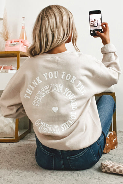 "You Add To This World" Double-Sided Graphic Sweatshirt (Oatmeal) - NanaMacs