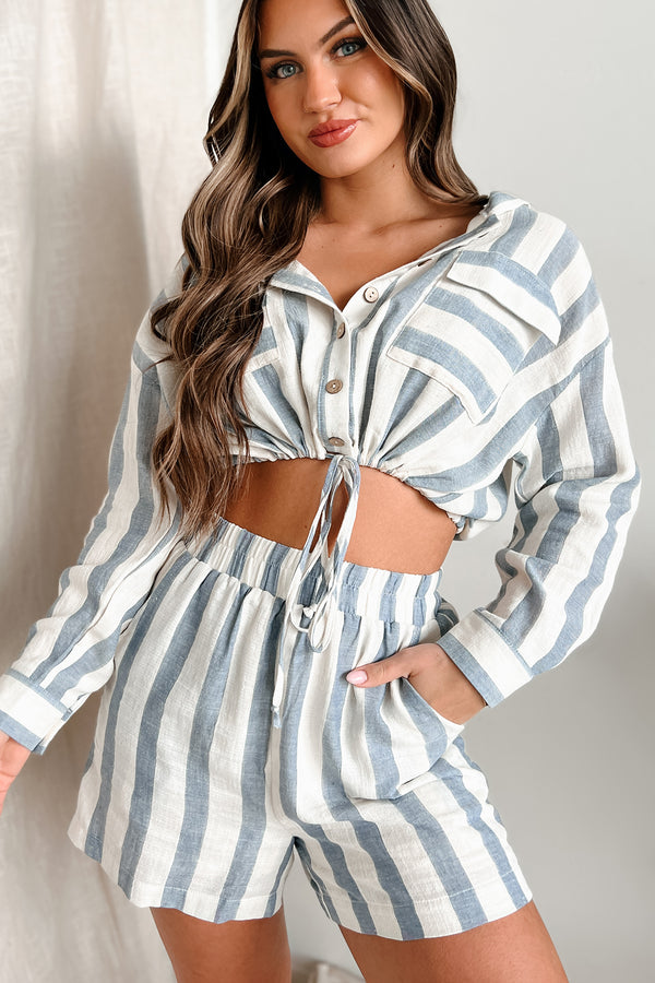 Raise The Sails Striped Two-Piece Set (White/Navy Blue) - NanaMacs