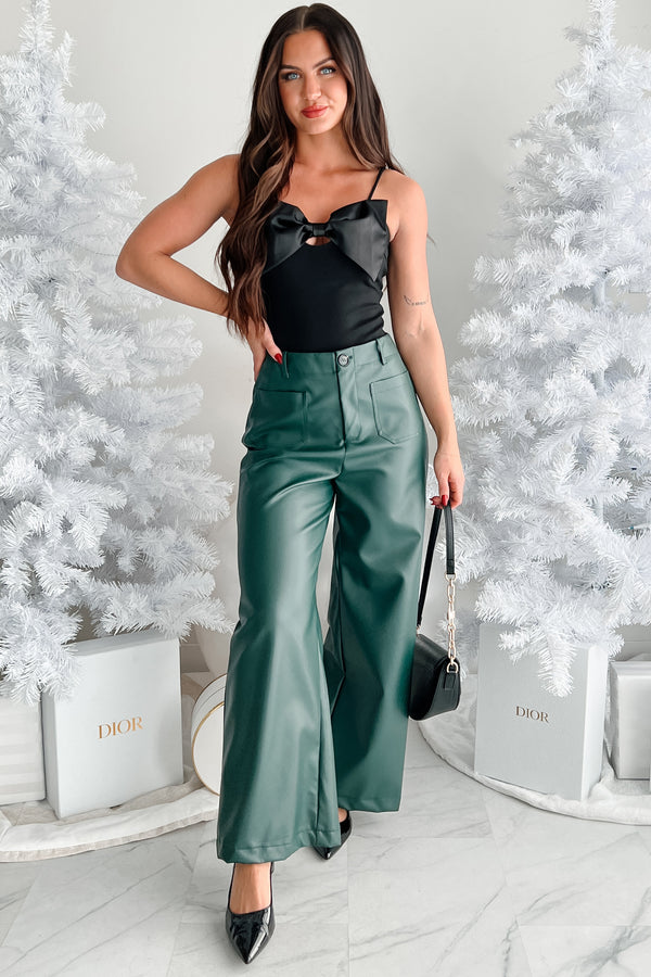 More Than Usual Wide-Leg Faux Leather Pant (Dark Green) - NanaMacs