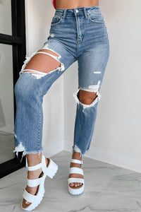 Thomas High Rise Distressed Risen Crop Straight Jeans (Medium) - NanaMacs