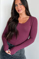 Casually Confident Long Sleeve V-Neck Top (Wine) - NanaMacs