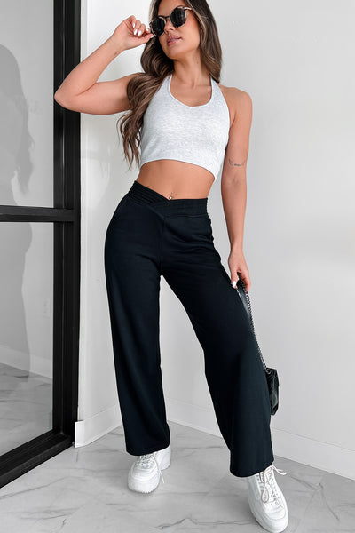 Born This Way Cross-Waist Wide Leg Lounge Pants (Black) - NanaMacs