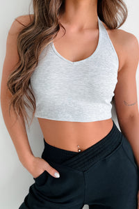 Alive & Well Ribbed Halter Crop Top (Light Grey) - NanaMacs