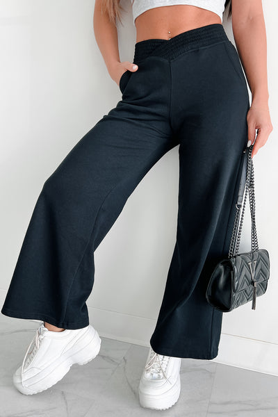 Born This Way Cross-Waist Wide Leg Lounge Pants (Black) - NanaMacs