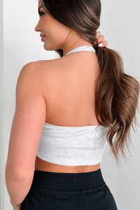 Alive & Well Ribbed Halter Crop Top (Light Grey) - NanaMacs