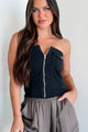 In Too Deep Zip-Front Denim Tube Top (Black) - NanaMacs