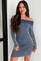 Peggy Off The Shoulder Sweater Dress (Dark Denim Blue) - NanaMacs