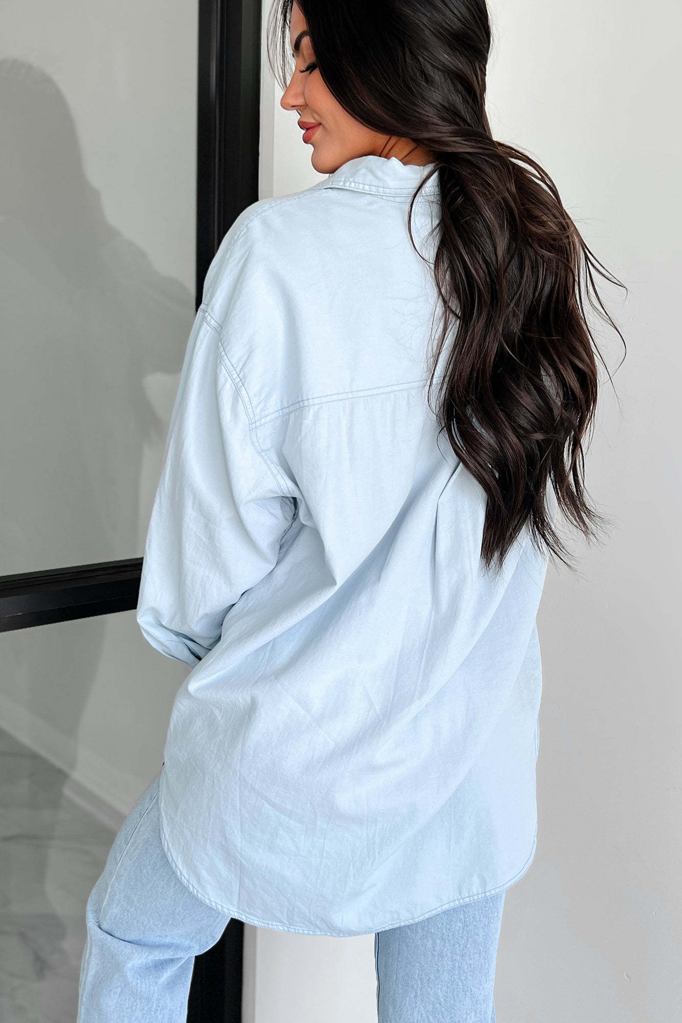 Zelma Oversized Button-Down Shirt (Blue) - NanaMacs