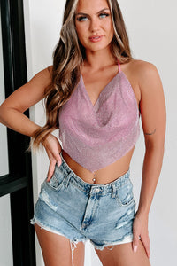 Serving Up Looks Rhinestone Cowl Neck Crop Top (Fuchsia) - NanaMacs