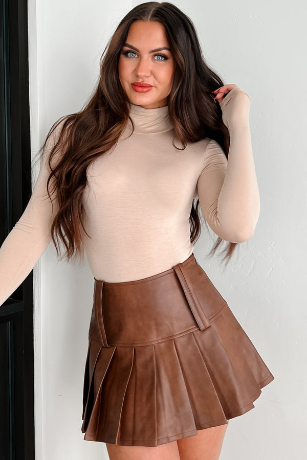 Simple Remedy Long Sleeve Turtleneck Bodysuit (Taupe) - NanaMacs