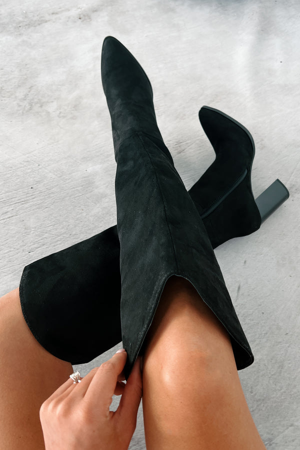 Embracing The Essentials Knee High Faux Suede Boots (Black) - NanaMacs