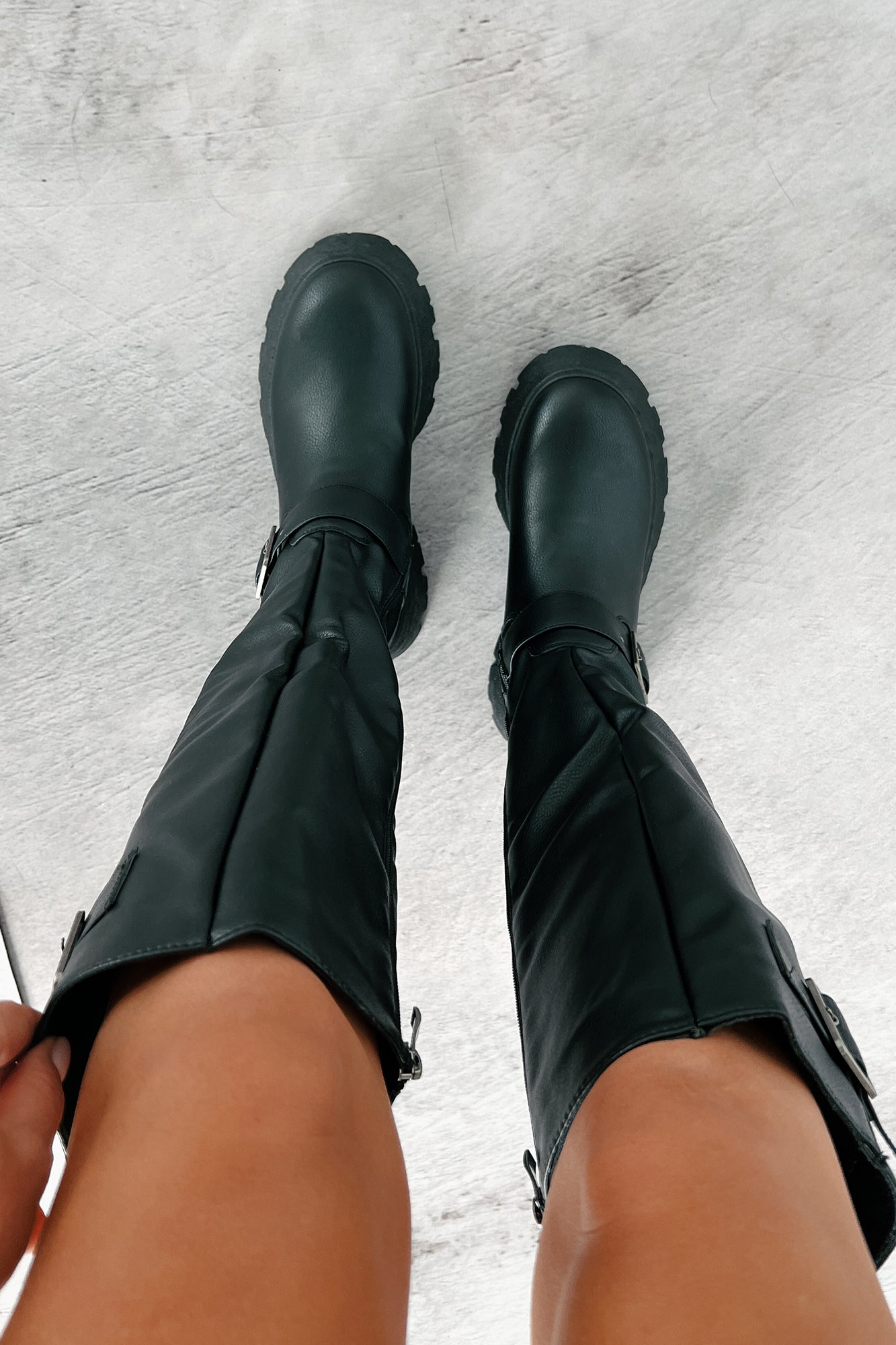 Loud Revelations Buckle Strap Knee High Boots (Black PU) · NanaMacs