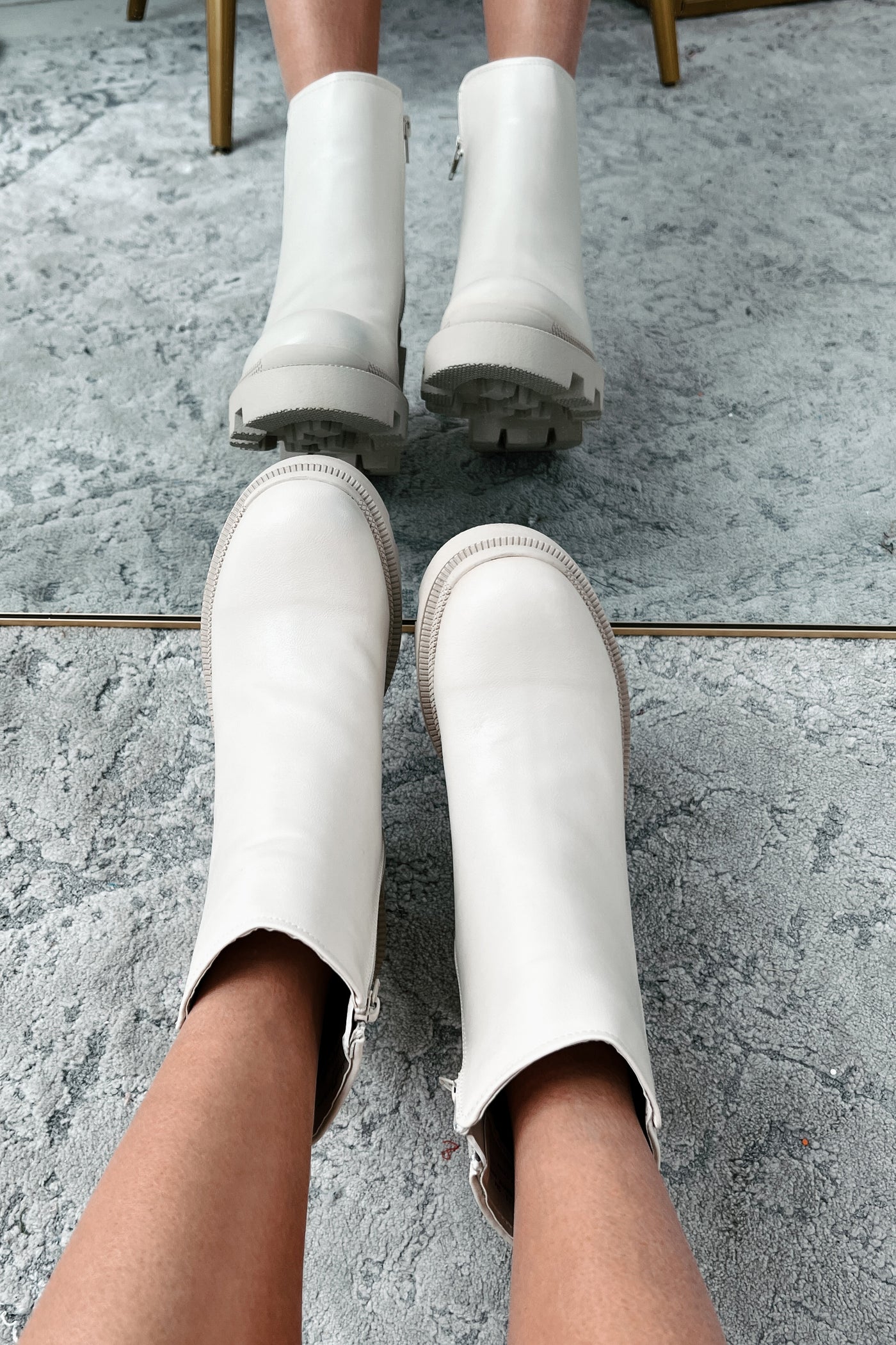 My Target Audience Lug Sole Chunky Heel Booties (Ivory)