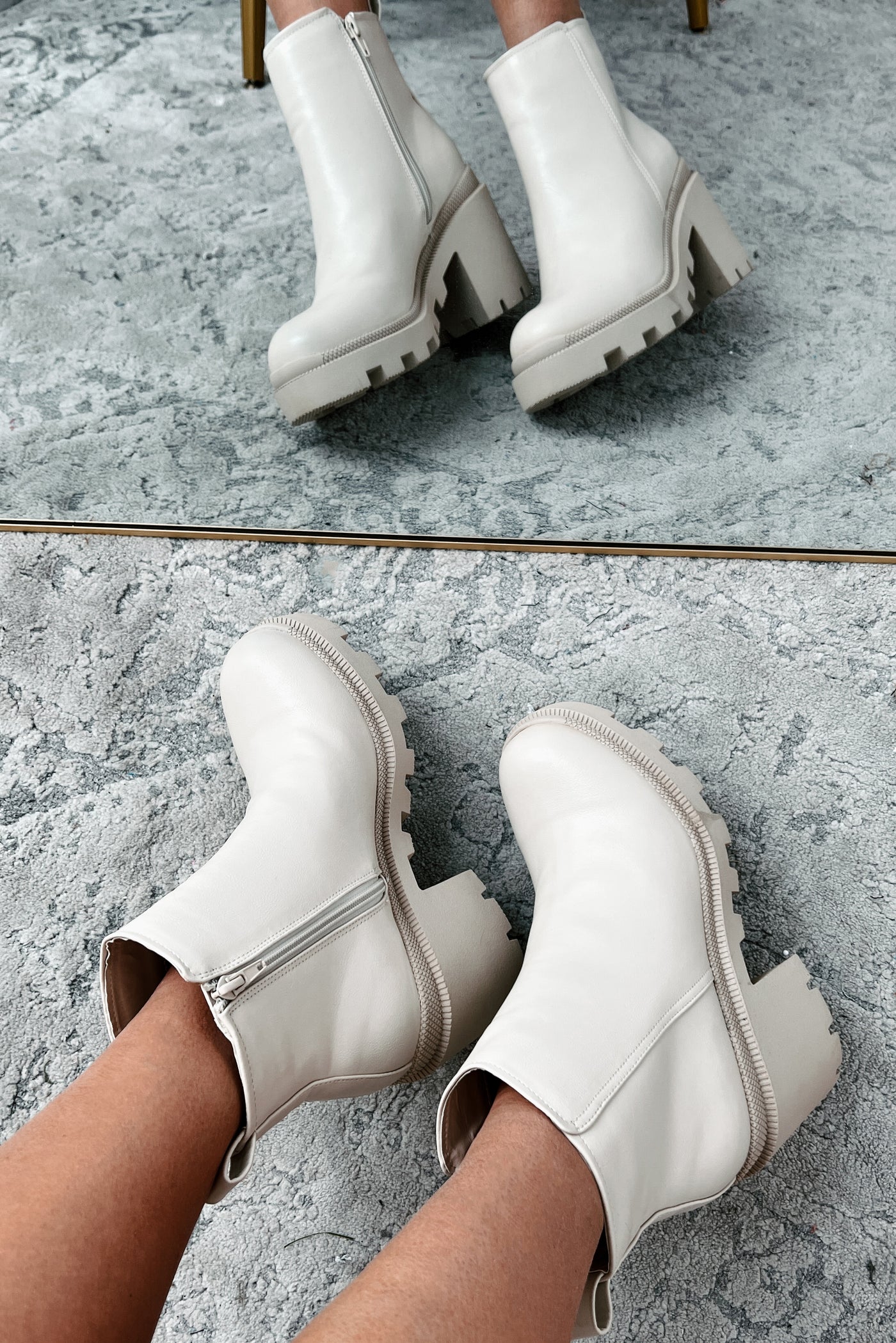 My Target Audience Lug Sole Chunky Heel Booties (Ivory) - NanaMacs