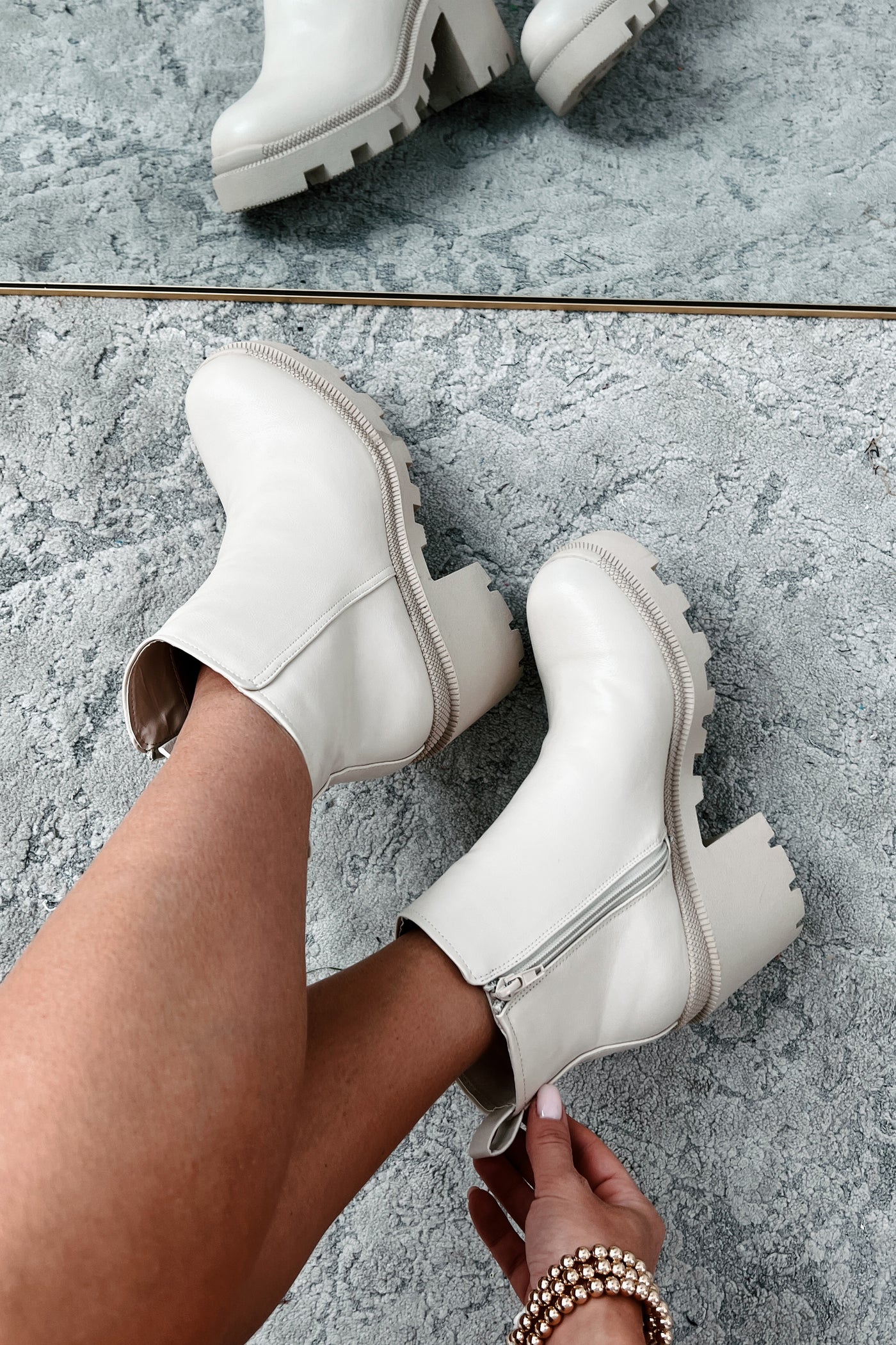 My Target Audience Lug Sole Chunky Heel Booties (Ivory)