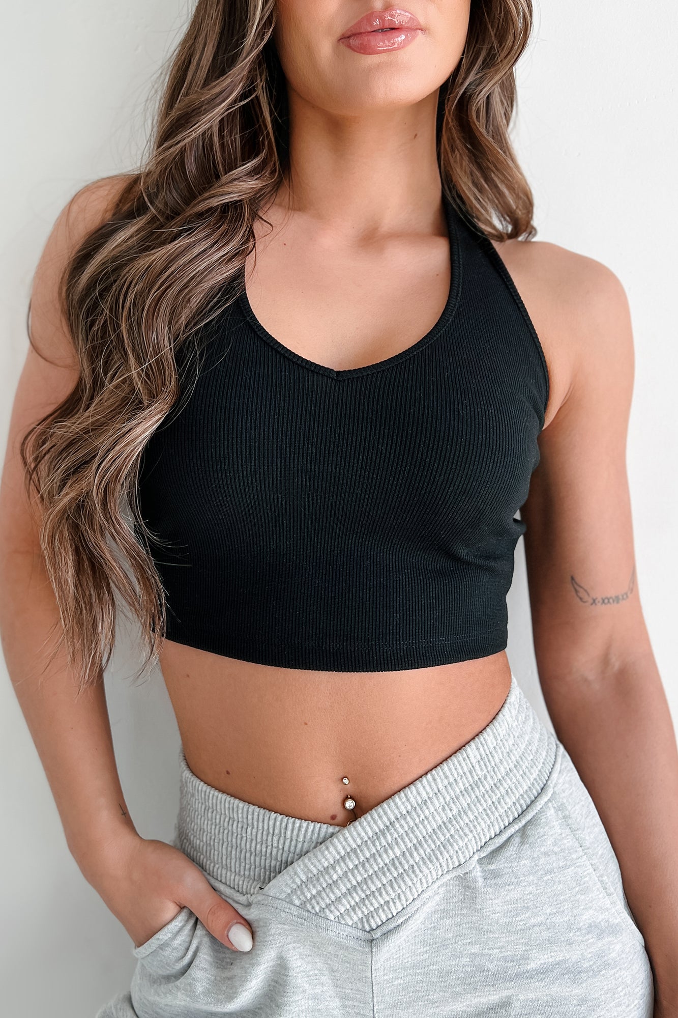 Alive & Well Ribbed Halter Crop Top (Black) - NanaMacs