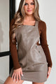 Deeper Than The Surface Faux Leather Overall Dress (Mocha) - NanaMacs