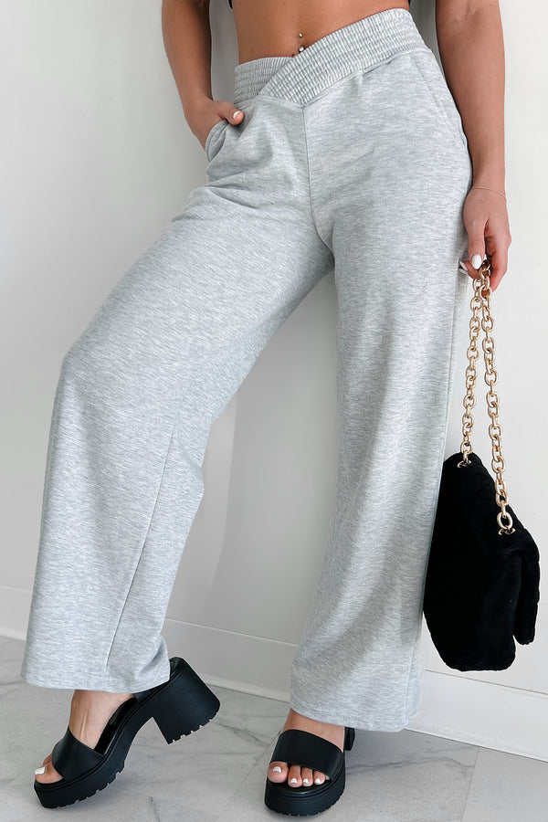 Born This Way Cross-Waist Wide Leg Lounge Pants (Heather Grey) - NanaMacs