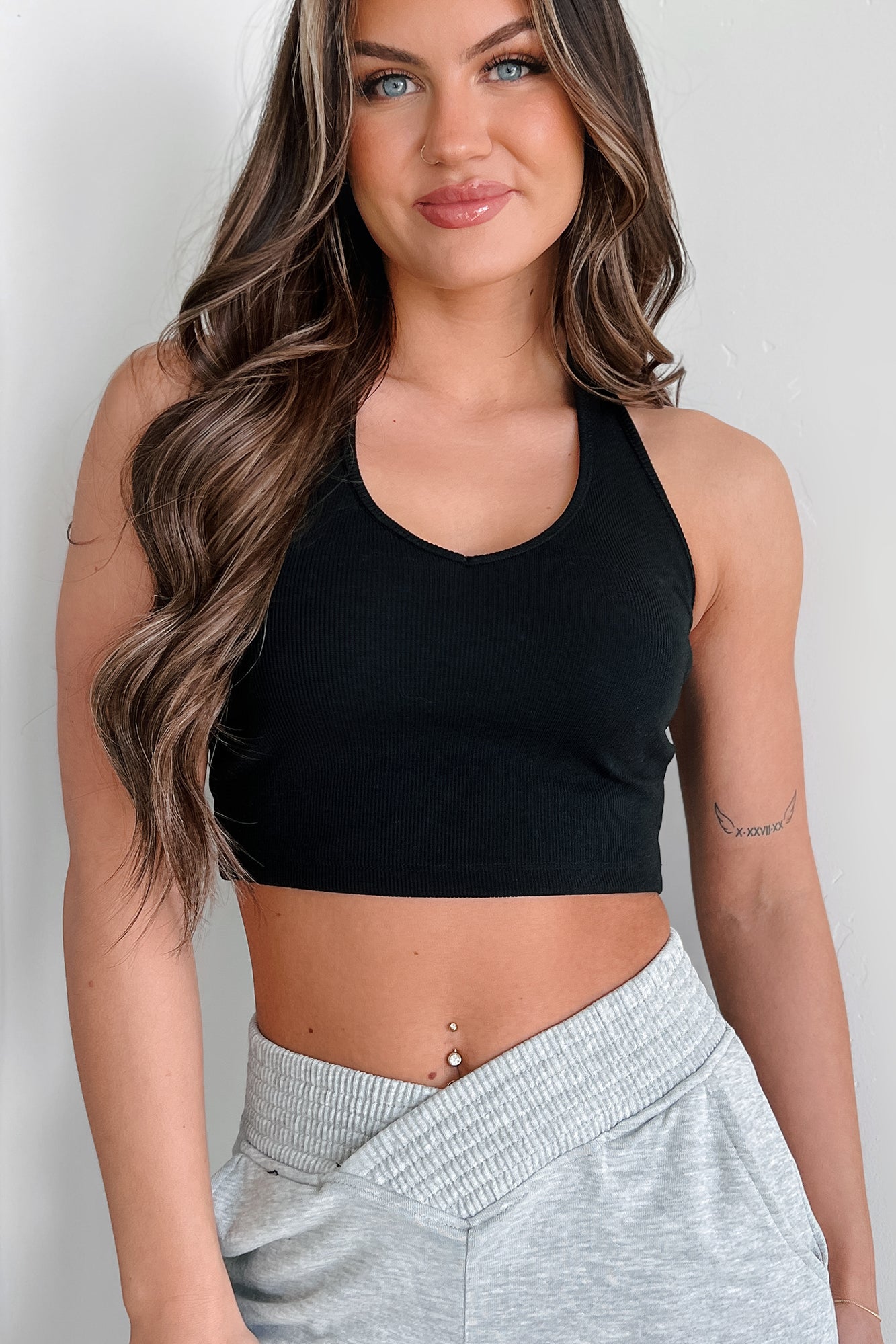 Alive & Well Ribbed Halter Crop Top (Black) - NanaMacs